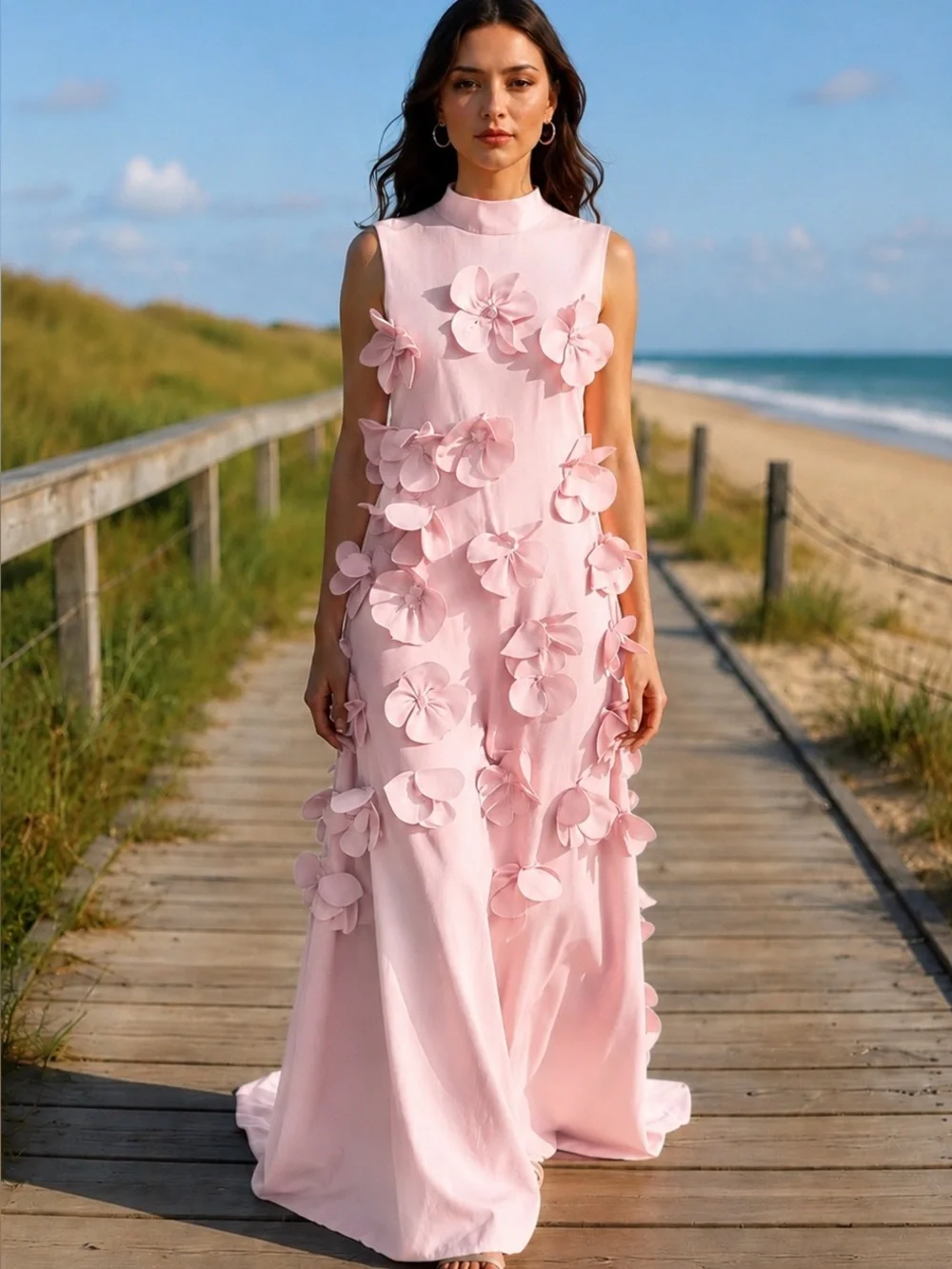 NWT Boutique Romantic Blush Pink 3D Floral Appliqué Maxi Gown 12